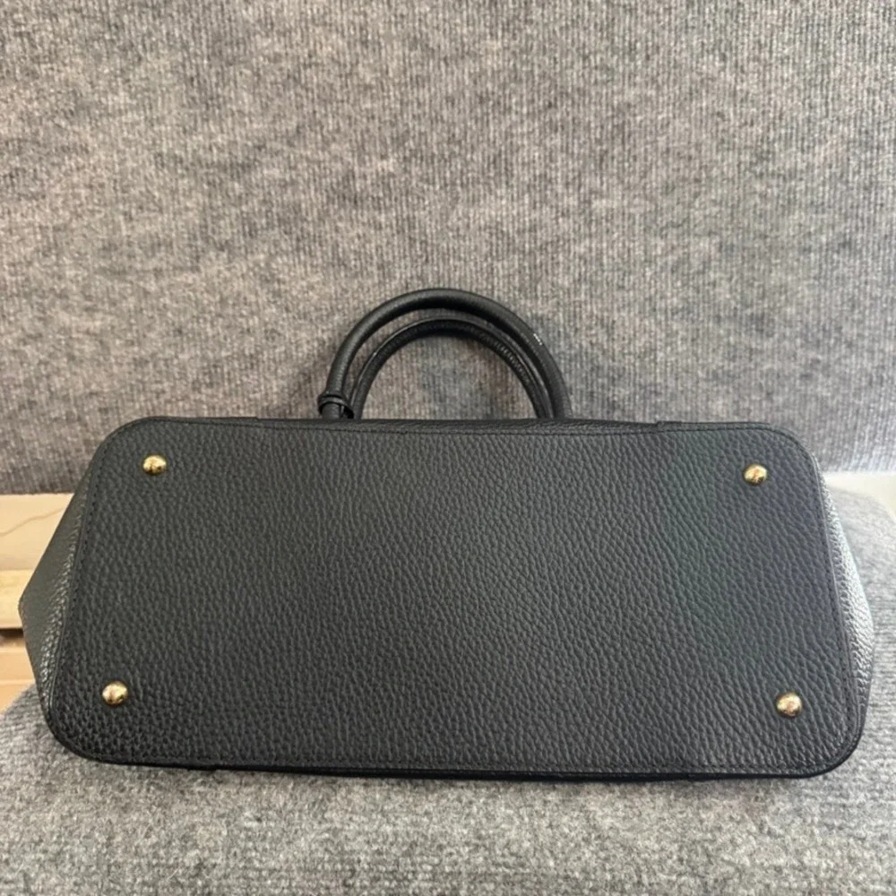 Lauren Ralph Lauren Black Pebbled Leather Satchel Crossbody Bag Gold Hardware